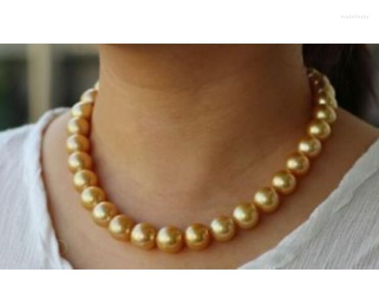 Chains HUGE 10-11 MM NATURAL GOLD ROUND PEARL NECKLACE 18" 36" Yellow CLASP