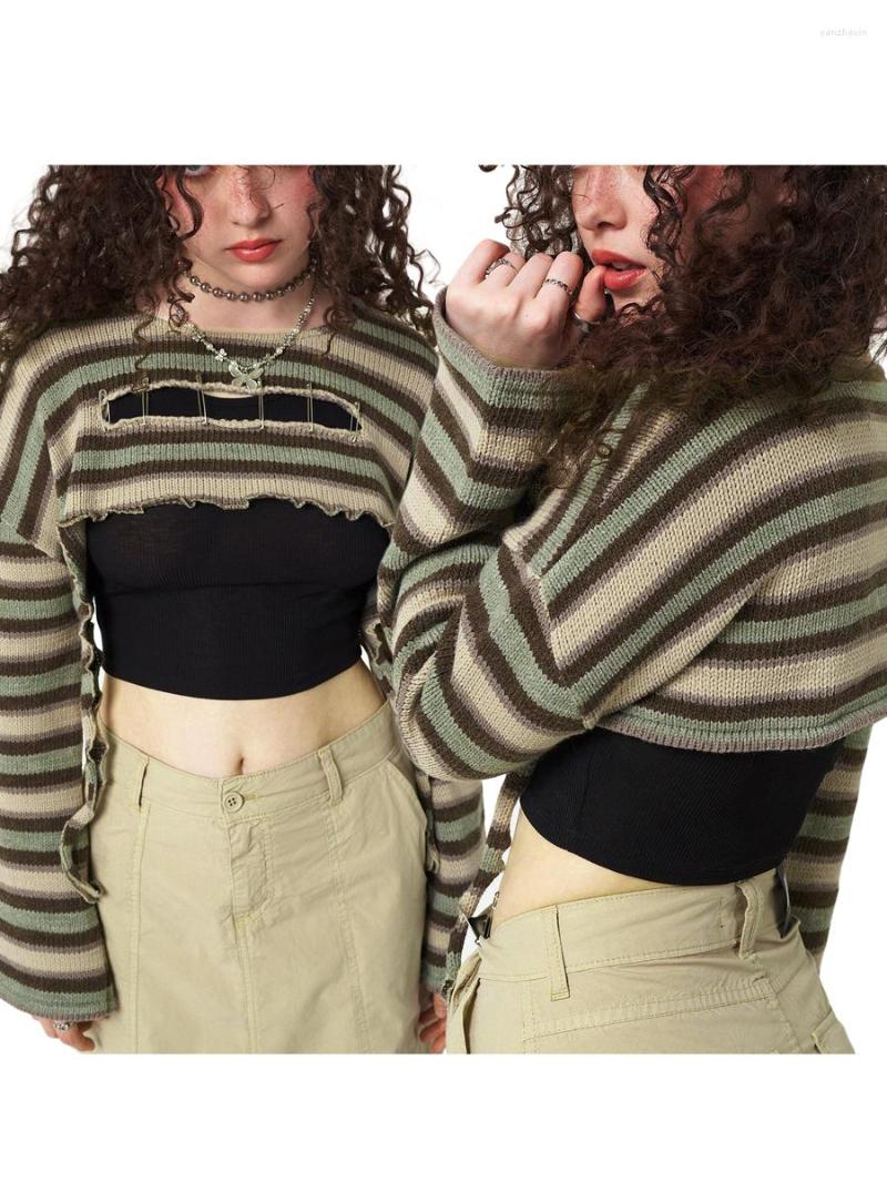 Women' Sweaters Ladies Autumn Short Knitted Tops Women Mixed Color Stripes Front Hollow Long Sleeve Round Collar Irregular Cover-up Blouse, Multi
Women' Sweaters Ladies Autumn Short Knitted Tops Women Mixed Color Stripes Front Hollow Long Sleeve Round Collar Irregular Cover-up Blouse, Multi