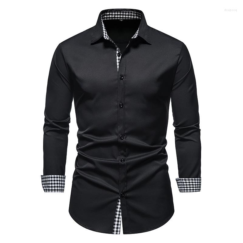 Men' Casual Shirts Mens Long Sleeve Fashion Plaid Patchwork Button Down Shirt Contrast Color Slim Formal Men Camisa Masculina, Navy blue
Men' Casual Shirts Mens Long Sleeve Fashion Plaid Patchwork Button Down Shirt Contrast Color Slim Formal Men Camisa Masculina, Navy blue