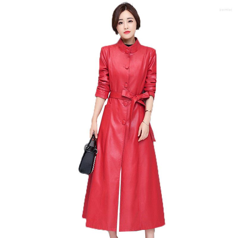 Women's Leather 2022 Women Red PU Trench Coat Autumn Long Jacket Button Warm Thicken Temperament Windbreaker With Belt, Black
Women's Leather 2022 Women Red PU Trench Coat Autumn Long Jacket Button Warm Thicken Temperament Windbreaker With Belt, Black