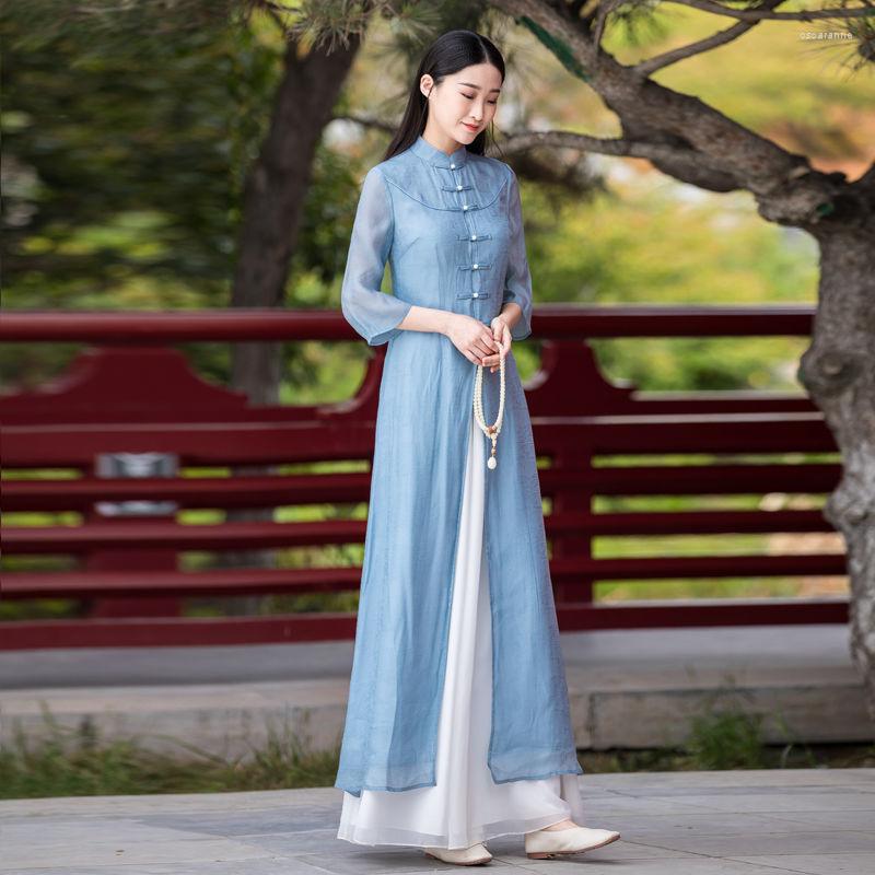 Ethnic Clothing Chinese Spring Autumn Retro Stand Collar Oblique Lapel Buckle Two Piece Set Cotton Improved Cheongsamzen Clothes Women
Ethnic Clothing Chinese Spring Autumn Retro Stand Collar Oblique Lapel Buckle Two Piece Set Cotton Improved Cheongsamzen Clothes Women