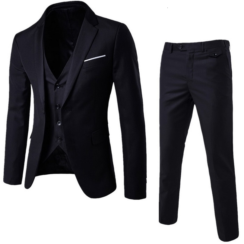 Puimentiua Men's Fashion Slim Suits Men's Business Casual Clothing Groomsman Three-piece Suit Blazers Jacket Pants Sets T190908