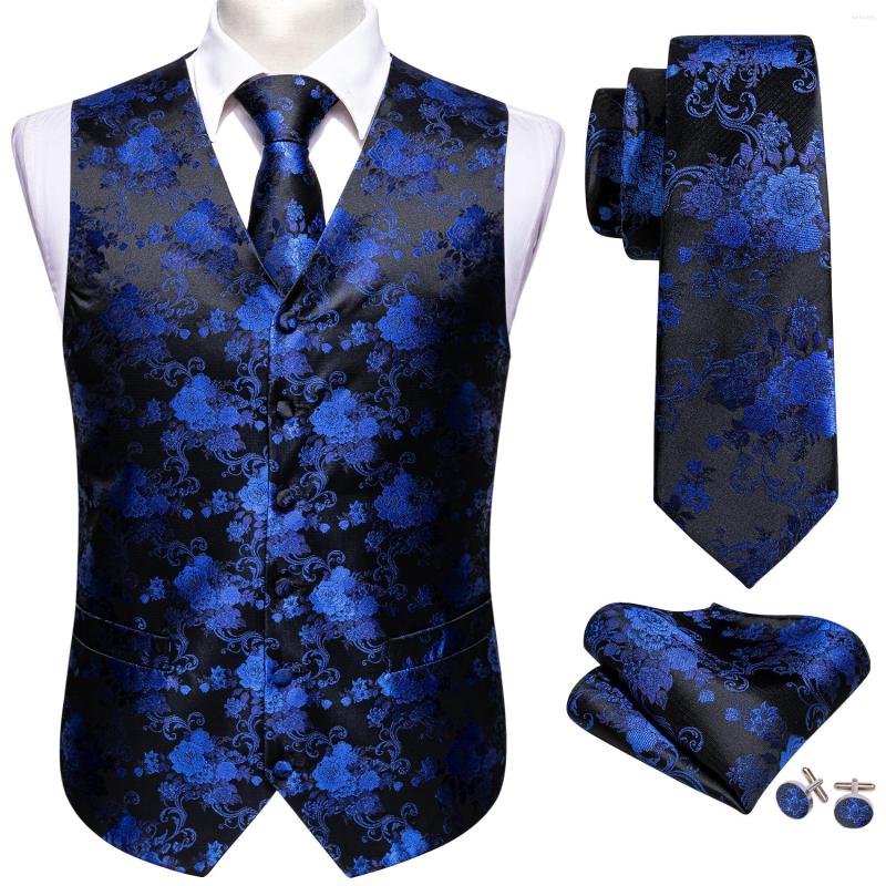 

Men's Vests Men Blue Waistcoat Silk Vest For Jacquard Floral Tie Hanky 4PC Set Formal Business Party Male Jacket Barry.Wang Designer, F-2543