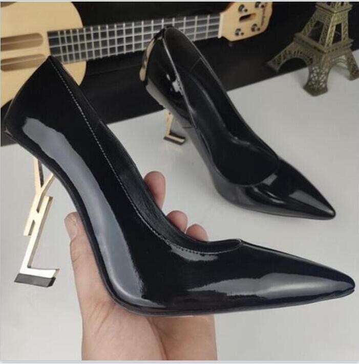 Women Dress Shoes High Heels Womens Designer Genuine Leather Pumps Lady Sandals Wedding Black Golden Gold 10cm Heel