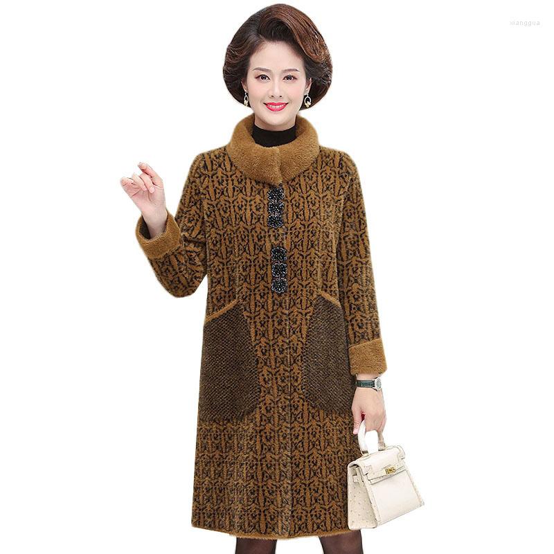 

Women's Wool Autumn Winter Imitation Mink Velvet Coat Women Middle Aged Mother Mid-length Casual Loose Thicken Woolen Jacket Female Overcoat, Purple