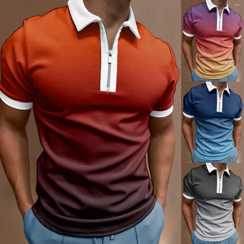 Men's Polos Cotton Shirt Male Summer Casual Gradient Print Zipper Turn Down Collar Blouse Short Sleeve Tops, Blue
Men's Polos Cotton Shirt Male Summer Casual Gradient Print Zipper Turn Down Collar Blouse Short Sleeve Tops, Blue