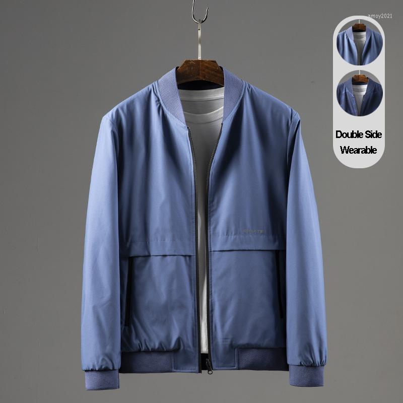 

Men's Jackets High Quality Two Side Wearable Men's Stand Collar Long Sleeve Solid Color Simple Coat Business Casual Blue Baseball Male, Double side wearable
