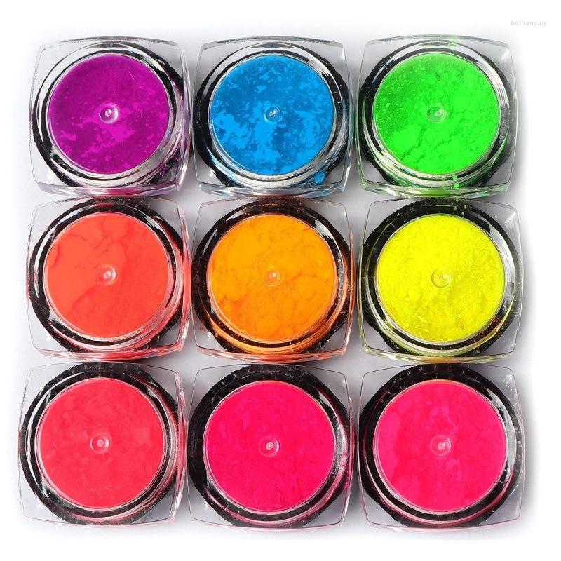 

Nail Glitter 9pcs Neon Powder Pigment Set Fluorescent Spangle Make Up Sparkle Chrome Dust DIY Gel Polish Manicure Decoratio