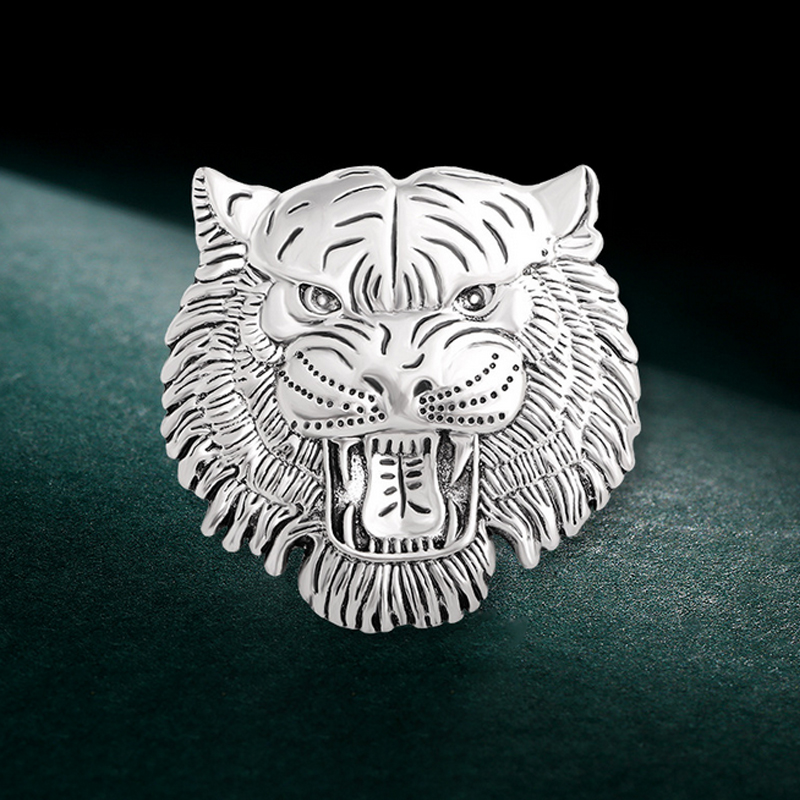Metal Tiger Brooch Silver Gold Men Animal Tiger Head Brooches Suit Lapel Pin for Gift Party