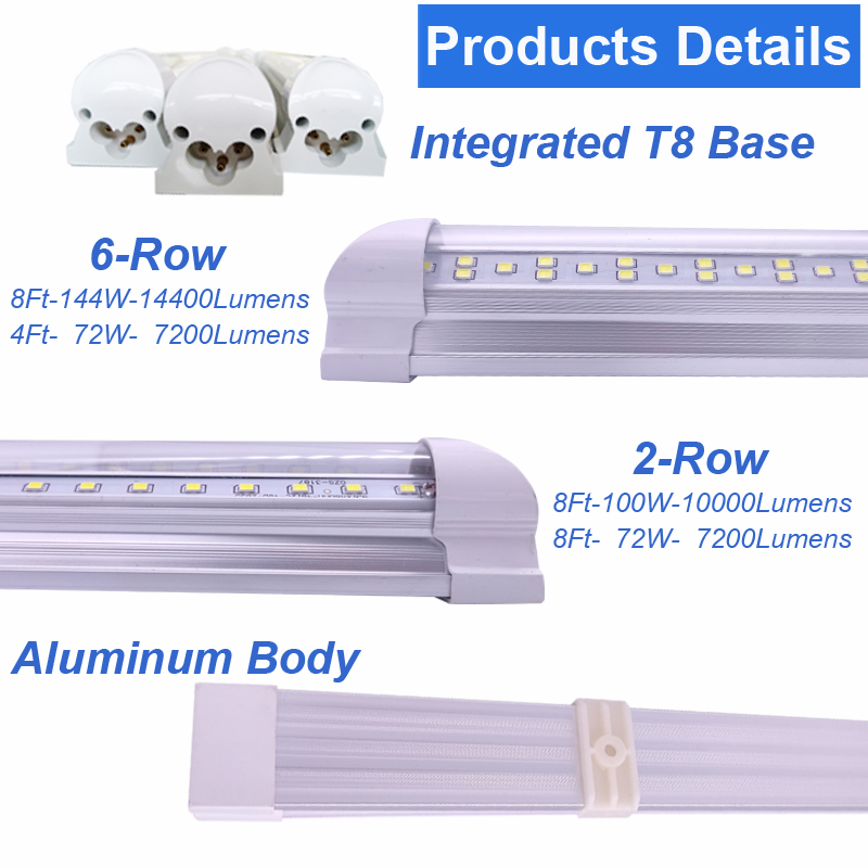 T8 8ft LED Lights V Shape Integrated t8 LED Tubes 4 5 6 8 ft Cooler Door Freezer LED Lighting double row shop fixture Crestech168