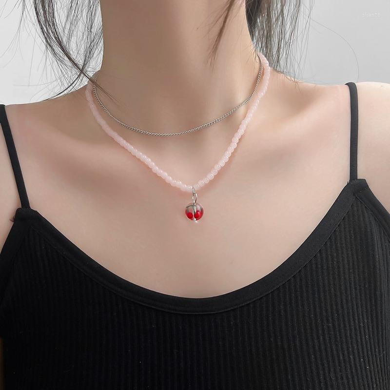 Chains Double Necklace For Women Bead Chain Necklaces Woman Cherry Pendant Trend Neck Silver Color Korean Fashion Couples Party Gift
Chains Double Necklace For Women Bead Chain Necklaces Woman Cherry Pendant Trend Neck Silver Color Korean Fashion Couples Party Gift