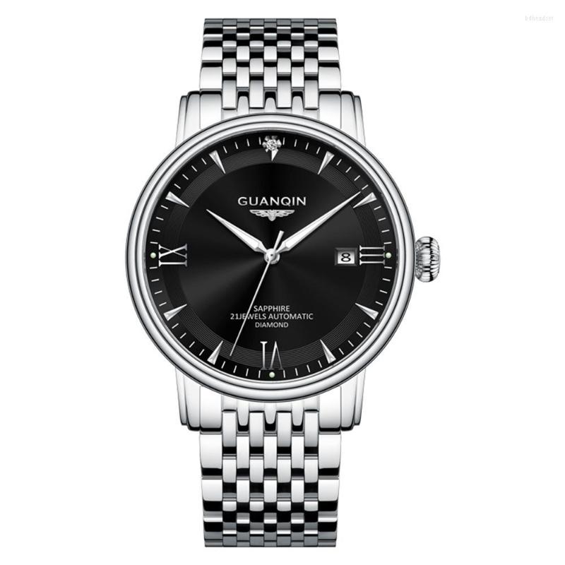 

Wristwatches GUANQIN Mechanical Steel Watch Men Automatic Male Clock Sport Waterproof Sapphire Luminous Date Business Wristwatch Reloj, Rose gold black