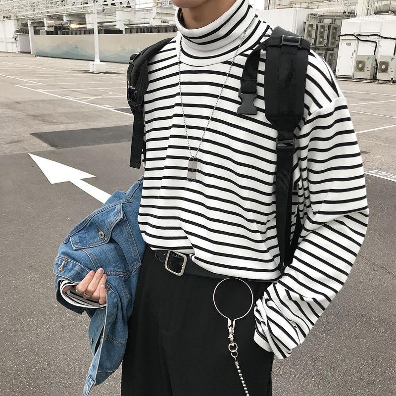 Men' T Shirts Autumn High Neck Shirt Men' Fashion Casual Cotton T-shirt Men Streetwear Wild Loose Korean Long-sleeved Tshirt Mens Tops, White stripes
Men' T Shirts Autumn High Neck Shirt Men' Fashion Casual Cotton T-shirt Men Streetwear Wild Loose Korean Long-sleeved Tshirt Mens Tops, White stripes