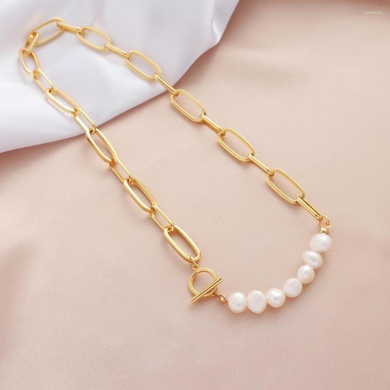 Chains Hip-hop Real Gold-plated Chunky Chain Choker Necklace For Women With Fresh-water Pearl Necklaces OT Buckle Punk Fashion Jewelry
Chains Hip-hop Real Gold-plated Chunky Chain Choker Necklace For Women With Fresh-water Pearl Necklaces OT Buckle Punk Fashion Jewelry