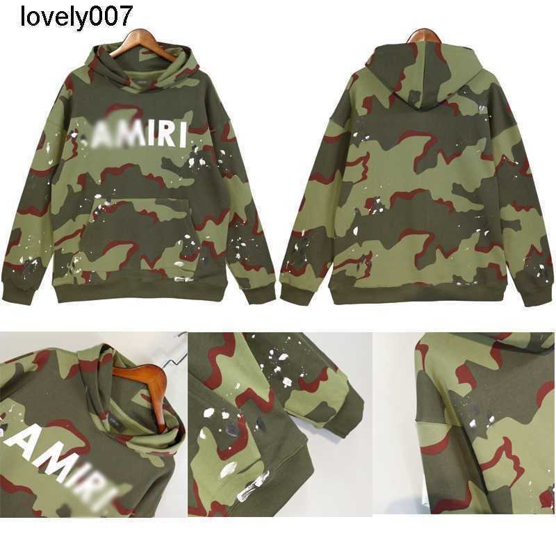 Men's Hoodies Sweatshirts Autumn winter new designer American amirs camouflage hand painted hoodie loose couple casual hoodie men women