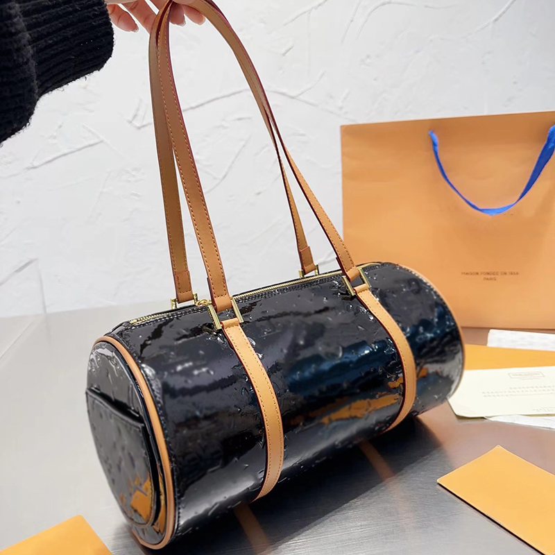 Women Designer Papillon Barrel Shaped Shoulder Bag France Brand Patent Leather Monograms Embossed Pillows Handbags Lady Double Straps Underarm Luxury Bags, Black
Women Designer Papillon Barrel Shaped Shoulder Bag France Brand Patent Leather Monograms Embossed Pillows Handbags Lady Double Straps Underarm Luxury Bags, Black