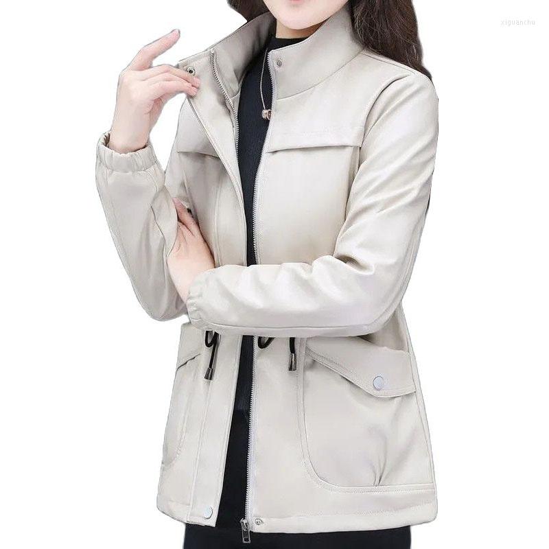 Women's Leather Women's PU Jacket 2022 Autumn Stand Collar Coat Female Mid-length Faux Casual Windbreaker, White
Women's Leather Women's PU Jacket 2022 Autumn Stand Collar Coat Female Mid-length Faux Casual Windbreaker, White