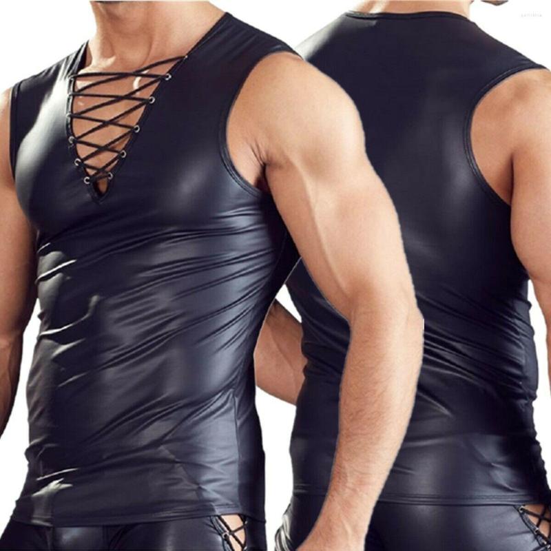 Undershirts Mens Sexy PU Leather Tank Tops Sleeveless Erotic Shaping Wrestling Singlets Stretch Shirts Latex Bodycon Patent T-shirts, Black
Undershirts Mens Sexy PU Leather Tank Tops Sleeveless Erotic Shaping Wrestling Singlets Stretch Shirts Latex Bodycon Patent T-shirts, Black
