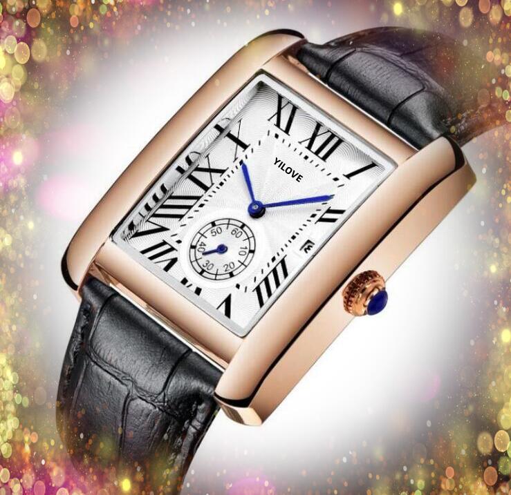 Couple Womens Men Square Roman Dial Watch Quartz Battery Japan Movement Genuine Leather Tank Series annual explosions Generous Vintage Chain Bracelet Wristwatch