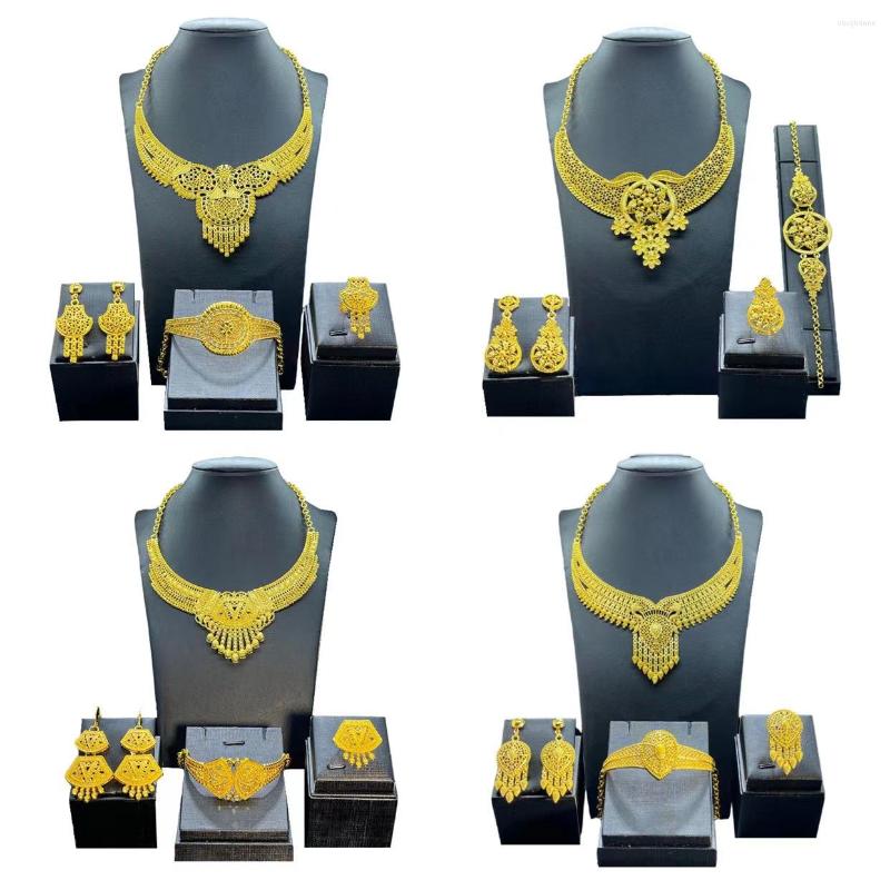 Necklace Earrings Set 24k Gold Plated Bridal Wedding Jewelry For Women Banquet Ring Bracelet ZJJ10060, Picture shown
Necklace Earrings Set 24k Gold Plated Bridal Wedding Jewelry For Women Banquet Ring Bracelet ZJJ10060, Picture shown