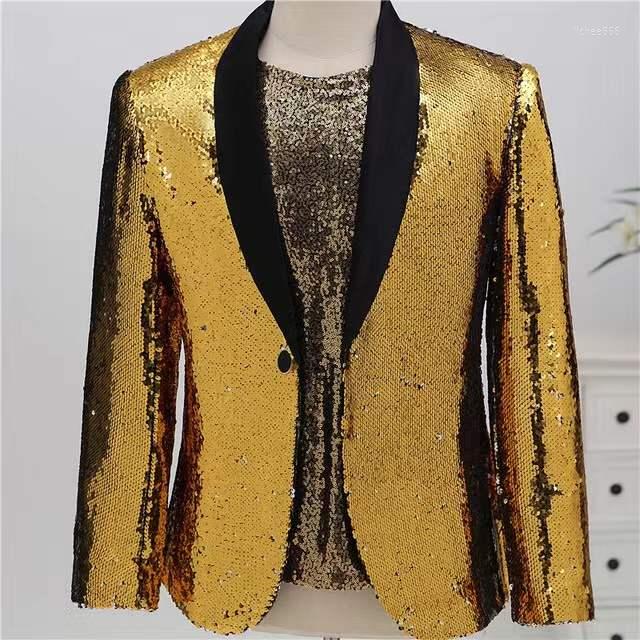Men's Jackets Fashion Slim Sequin Tuxedo Coat Men's Host Singer Performance Clothes Bar Night Club Male Shiny Gold Sequins Suit
Men's Jackets Fashion Slim Sequin Tuxedo Coat Men's Host Singer Performance Clothes Bar Night Club Male Shiny Gold Sequins Suit