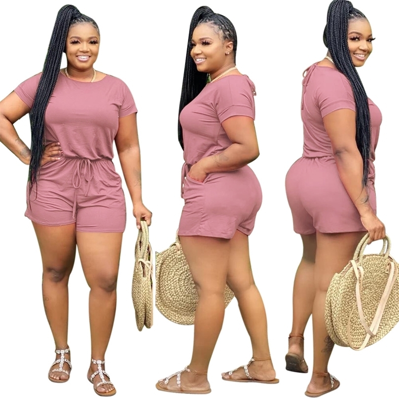 Women Short Jumpsuits Rompers Fitness Lace Up Playsuits Short Sleeve O Neck Sexy Night Club Party Outfits GL8904 T200808