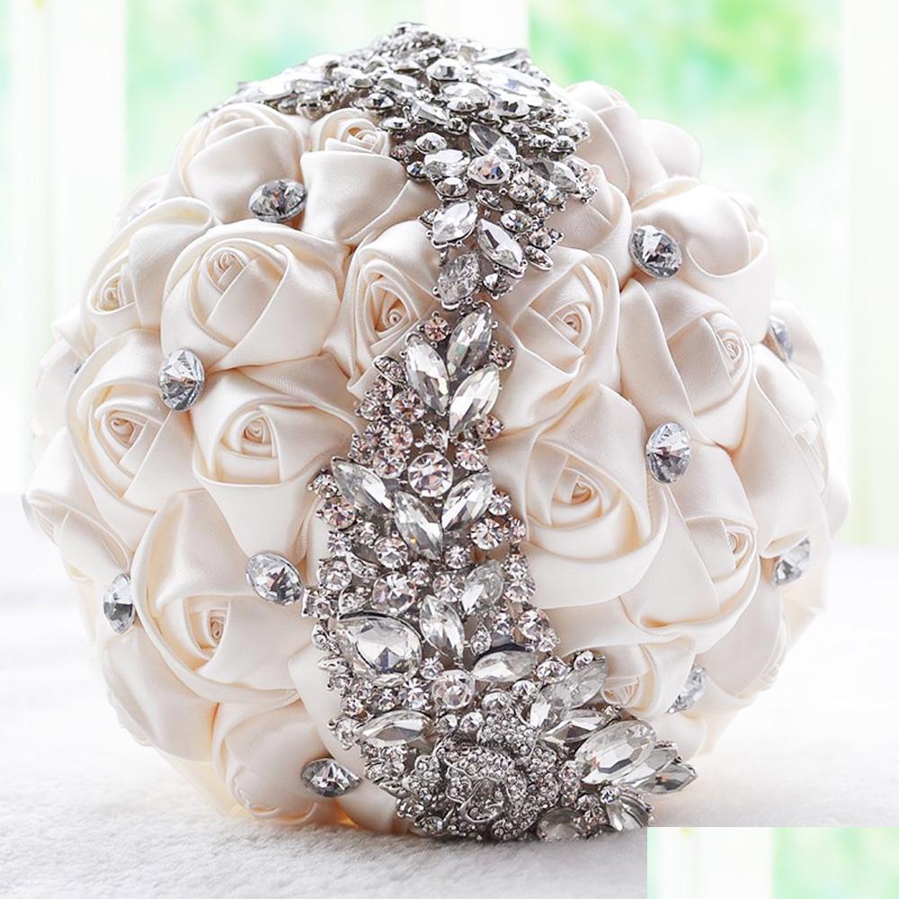 

Wedding Flowers Bridal Wedding Bouquet Newest Crystal Brooch Accessories Bridesmaid Artifical Satin Flowers Bouquets Drop Delivery 2 Dhmjp