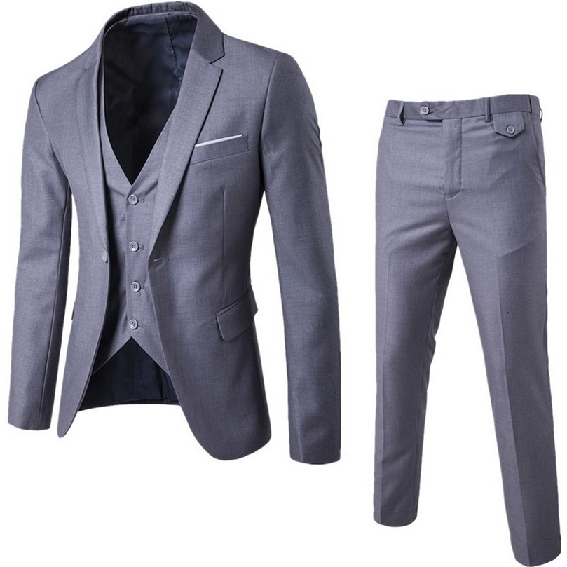 Puimentiua Men's Fashion Slim Suits Men's Business Casual Clothing Groomsman Three-piece Suit Blazers Jacket Pants Sets T190908