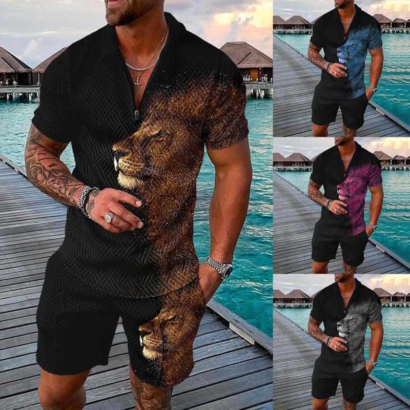 Men's Tracksuits Male Summer Casual Print Zipper Turn Down Collar Blouse Short Sleeve Tops Shirt Shorts Outfits Suit With Tie, Gold
Men's Tracksuits Male Summer Casual Print Zipper Turn Down Collar Blouse Short Sleeve Tops Shirt Shorts Outfits Suit With Tie, Gold