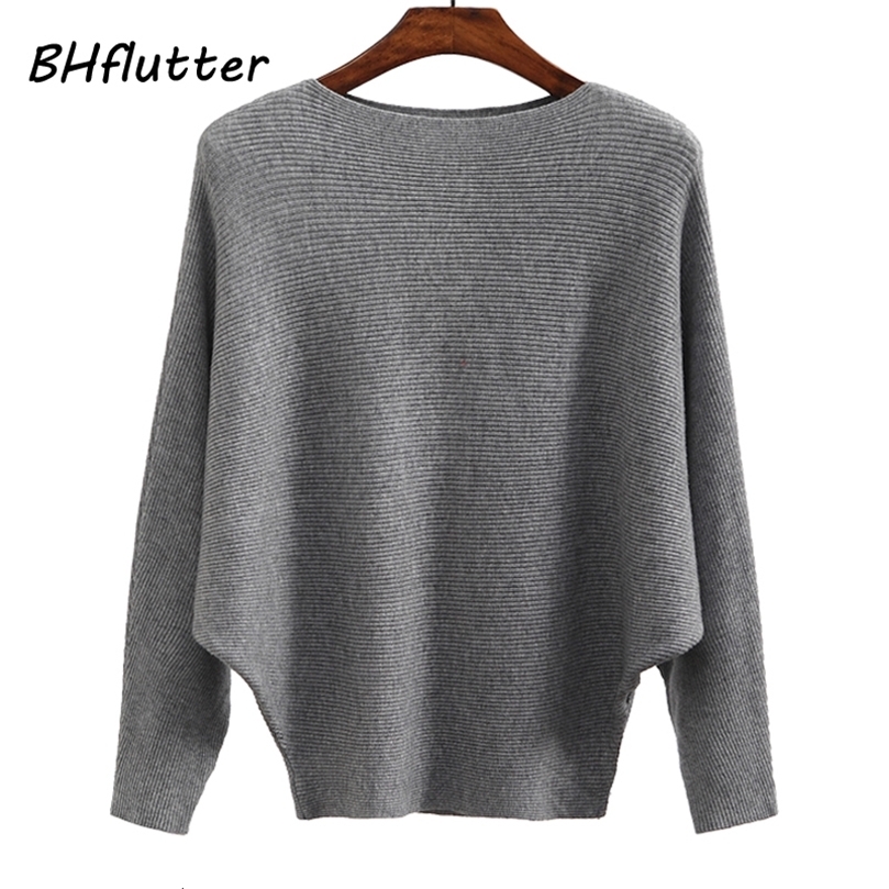 BHflutter Sweater Women Slash Neck Knitted Winter Sweaters Tops Female Batwing Cashmere Casual Pullovers Jumper Pull Femme T190907
