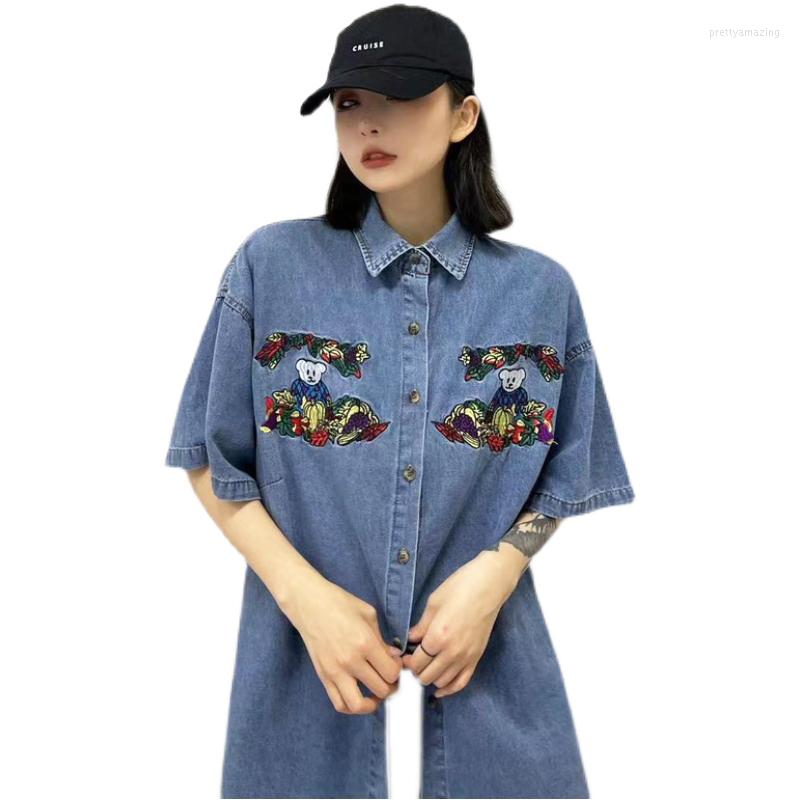 Women's Blouses Summer Denim Shirt Women Oversize Harajuku Cartoon Bear Embroidery Loose Short Sleeve Blouse Vintage Cowboy Man Straight, Blue
Women's Blouses Summer Denim Shirt Women Oversize Harajuku Cartoon Bear Embroidery Loose Short Sleeve Blouse Vintage Cowboy Man Straight, Blue