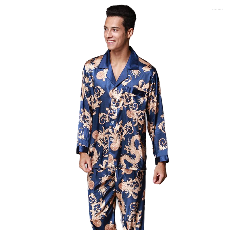 Men's Sleepwear Men Satin Silk Long Sleeves Faux Pajamas Suit Man Loose Printed Nightclothes Paisley Pyjamas Set Male, Black
Men's Sleepwear Men Satin Silk Long Sleeves Faux Pajamas Suit Man Loose Printed Nightclothes Paisley Pyjamas Set Male, Black