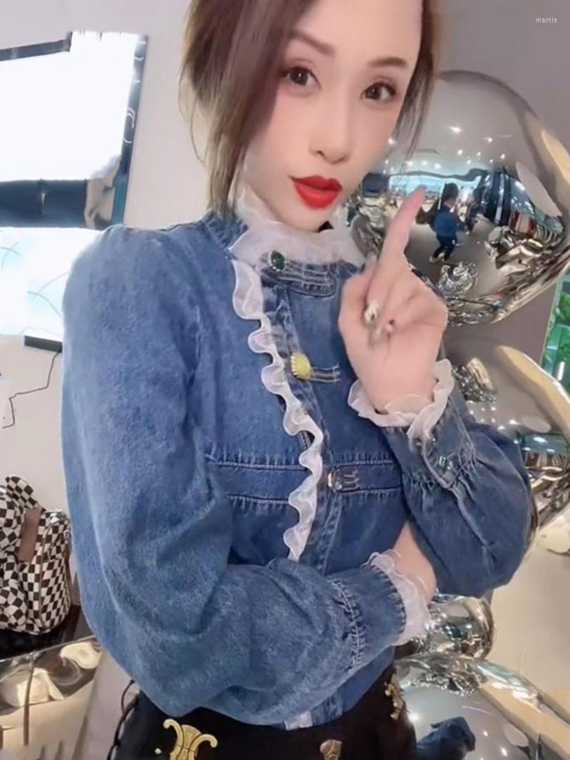 Women' Jackets 2022 Spring Denim Shirt Female Stitching Temperament Blouse Design Lace Border Women' All-match, Blue lotus leaf
Women' Jackets 2022 Spring Denim Shirt Female Stitching Temperament Blouse Design Lace Border Women' All-match, Blue lotus leaf