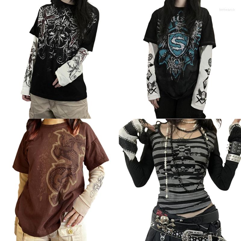 Women' T Shirts Gothic Shirt Punk Style Clothes Vintage Aesthetic Graphic Patchwork Long Sleeve Tops Y2k Clothing Grunge Tee Women, As photo shows
Women' T Shirts Gothic Shirt Punk Style Clothes Vintage Aesthetic Graphic Patchwork Long Sleeve Tops Y2k Clothing Grunge Tee Women, As photo shows