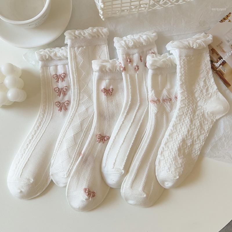 Women Socks White Frilly Ruffle Lolita Bow Thin Long Cosplay JK Flower Cotton Cute Sweet Girl Gift Stockings, B-3
Women Socks White Frilly Ruffle Lolita Bow Thin Long Cosplay JK Flower Cotton Cute Sweet Girl Gift Stockings, B-3