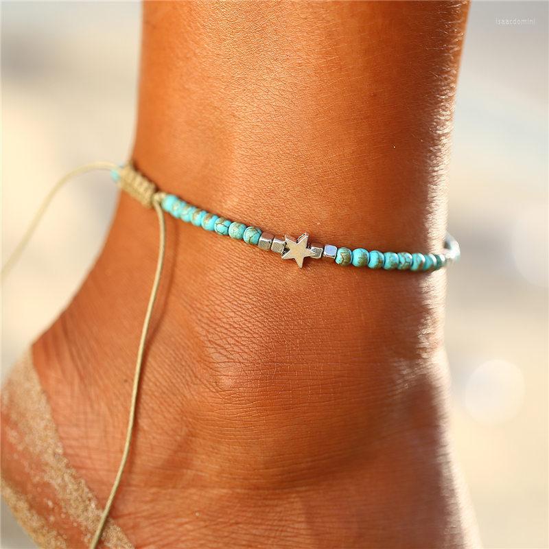 Anklets Vintage Silver Anklet Heart Star Pendant For Elegant Women Barefoot Foot Jewelry Turquoise Geometry Beads Adjust
Anklets Vintage Silver Anklet Heart Star Pendant For Elegant Women Barefoot Foot Jewelry Turquoise Geometry Beads Adjust