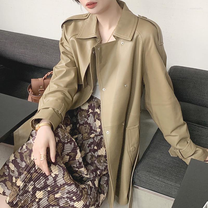 Women's Leather Women's Genuine Sheepskin Jacket Belt Solid Coats Splicing Mid-Length Trench Coat Windproof 2022 Autumn AEL4062, Camel
Women's Leather Women's Genuine Sheepskin Jacket Belt Solid Coats Splicing Mid-Length Trench Coat Windproof 2022 Autumn AEL4062, Camel