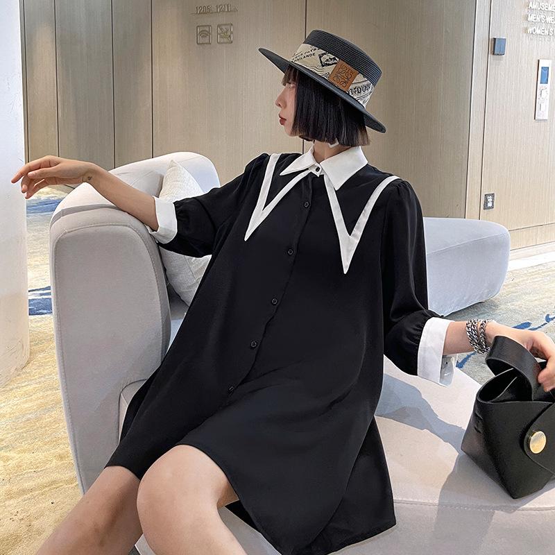 Women's T Shirts Est Triangle Superimposed Pointed Collar Shirt Women's Mid-length Contrast Color Short Sleeve Tops Women Black White
Women's T Shirts Est Triangle Superimposed Pointed Collar Shirt Women's Mid-length Contrast Color Short Sleeve Tops Women Black White
