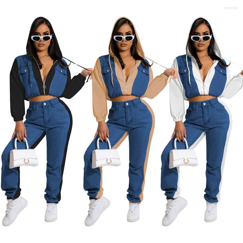 Women' Two Piece Pants Patchwork Denim Hoodie Tracksuit 2 Sets Women Zipper Up Long Sleeve Tops And Pencil Autumn Winter Sportwear, Black
Women' Two Piece Pants Patchwork Denim Hoodie Tracksuit 2 Sets Women Zipper Up Long Sleeve Tops And Pencil Autumn Winter Sportwear, Black
