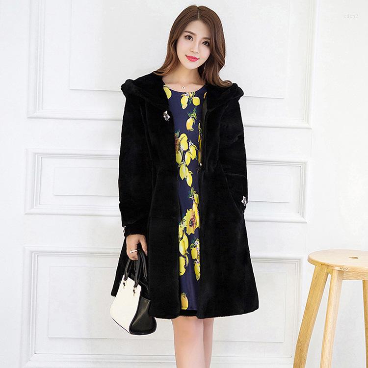 Women's Fur Faux Mid Length Slim Coat Furry Women's Clothing, Red