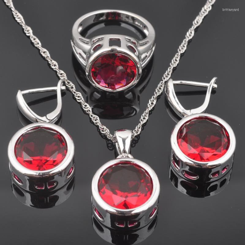 Necklace Earrings Set Classic Red Zirconia Round Women's Wedding Silver Color Pendant Rings QZ0372, Picture shown
Necklace Earrings Set Classic Red Zirconia Round Women's Wedding Silver Color Pendant Rings QZ0372, Picture shown