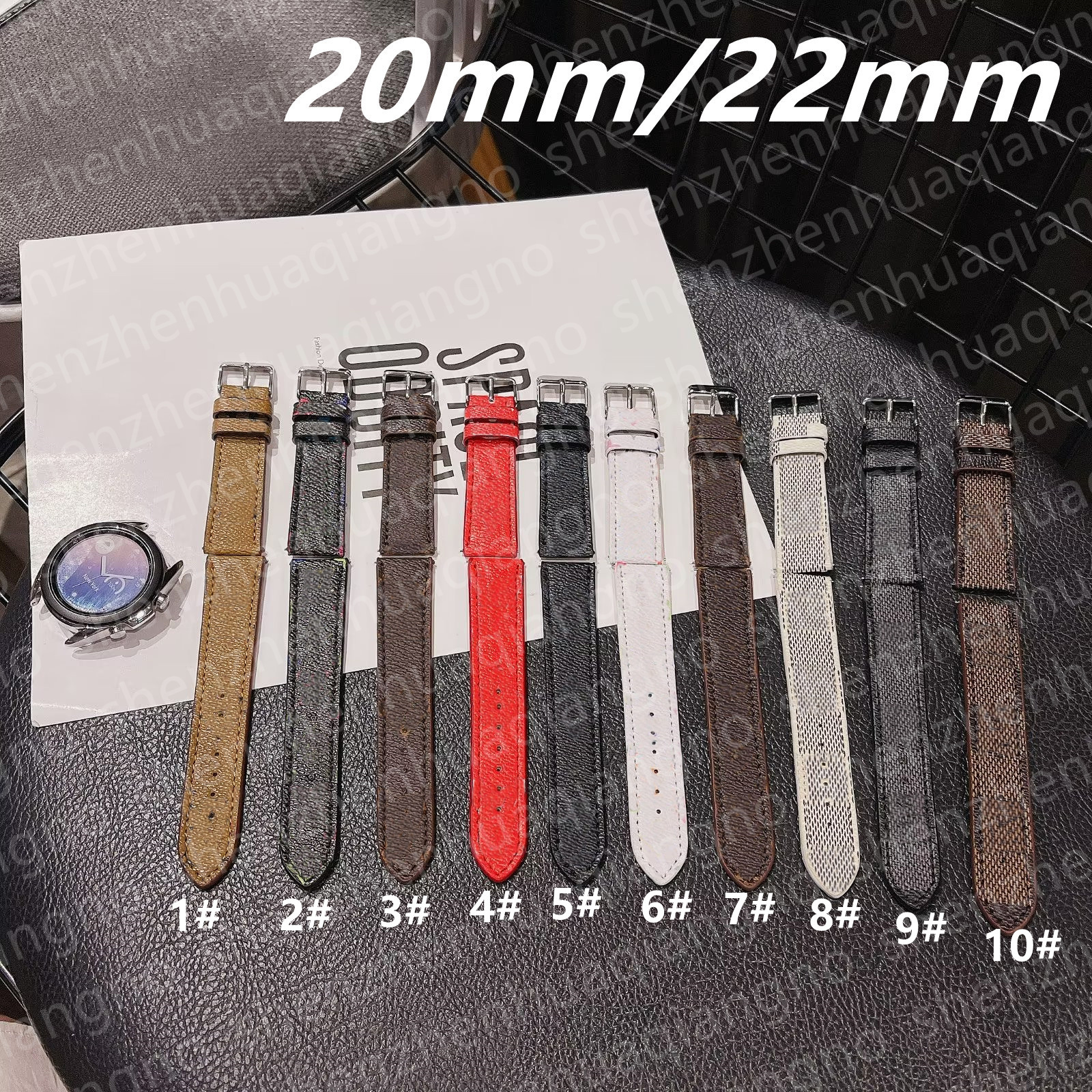 22mm 20mm Designer Smart Strap for Samsung Galaxy Watch Band 4/46mm/42mm/Active 2/correa Gear S3 Bracelet Classic Brown Flower V Luxury Leather Watchbands