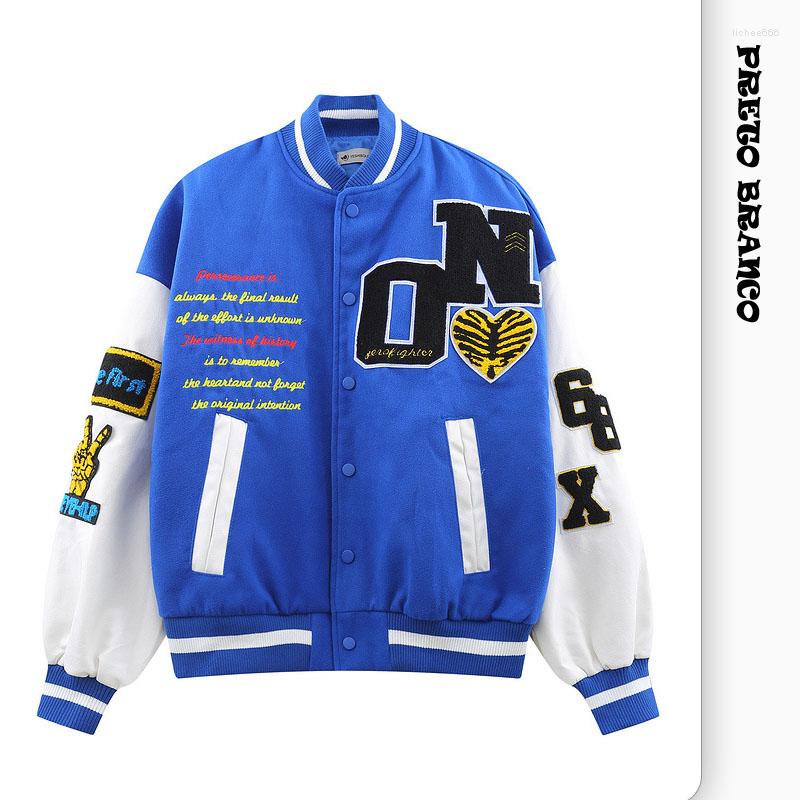 Men's Jackets Baseball Uniform Jacket Men's And Women's High Street Retro Flocking Embroidery Loose Stitching TKP, Blue
Men's Jackets Baseball Uniform Jacket Men's And Women's High Street Retro Flocking Embroidery Loose Stitching TKP, Blue