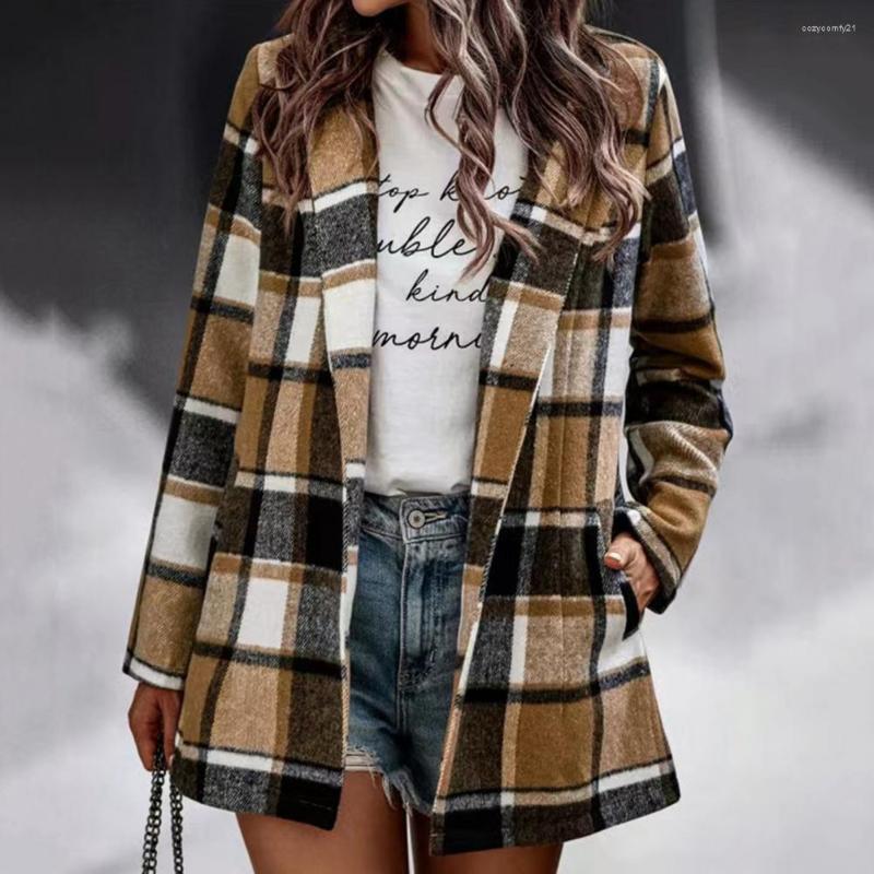 Women's Suits Stylish Women Coat Thermal Loose Plaid Print Turn-down Collar Spring, Khaki
Women's Suits Stylish Women Coat Thermal Loose Plaid Print Turn-down Collar Spring, Khaki