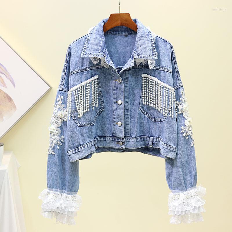 Women's Jackets Spring Autumn Beading Tasse Denim Jacket Women Sweet Spliced Hollow Out Lace Jean Loose Sequins Short Coat Mw788, Blue
Women's Jackets Spring Autumn Beading Tasse Denim Jacket Women Sweet Spliced Hollow Out Lace Jean Loose Sequins Short Coat Mw788, Blue