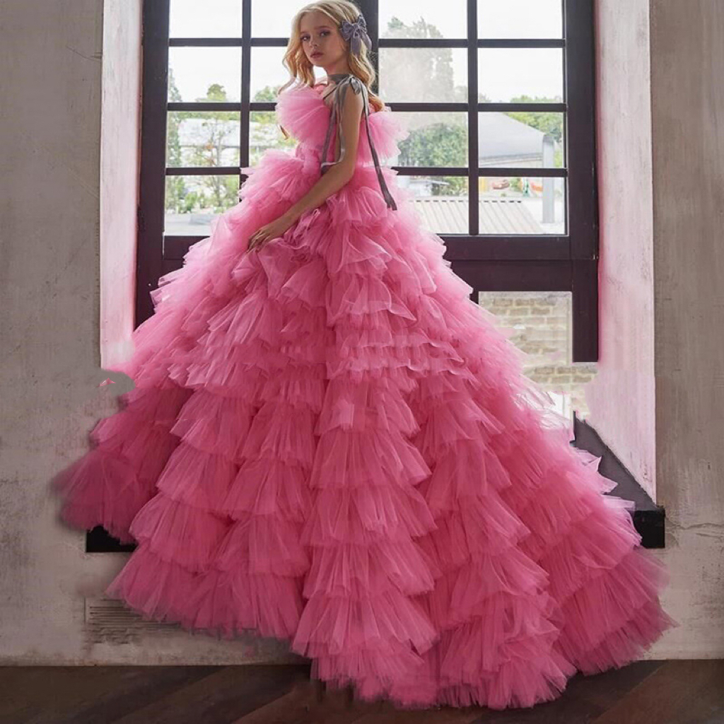 flower girl dress Ruffles Crystals Beaded Girls Pageant Dresses Ball Gown Halter Neck Princess Toddler Kids Formal Birthday Prom Party Gowns baby Girl