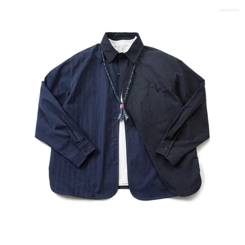 Men's Casual Shirts Japanese Loose Fitting Fake Two-piece Stitched Navy Blue Long Sleeve Shirt Coat Male Fashion Cotton Spring And Autumn
Men's Casual Shirts Japanese Loose Fitting Fake Two-piece Stitched Navy Blue Long Sleeve Shirt Coat Male Fashion Cotton Spring And Autumn