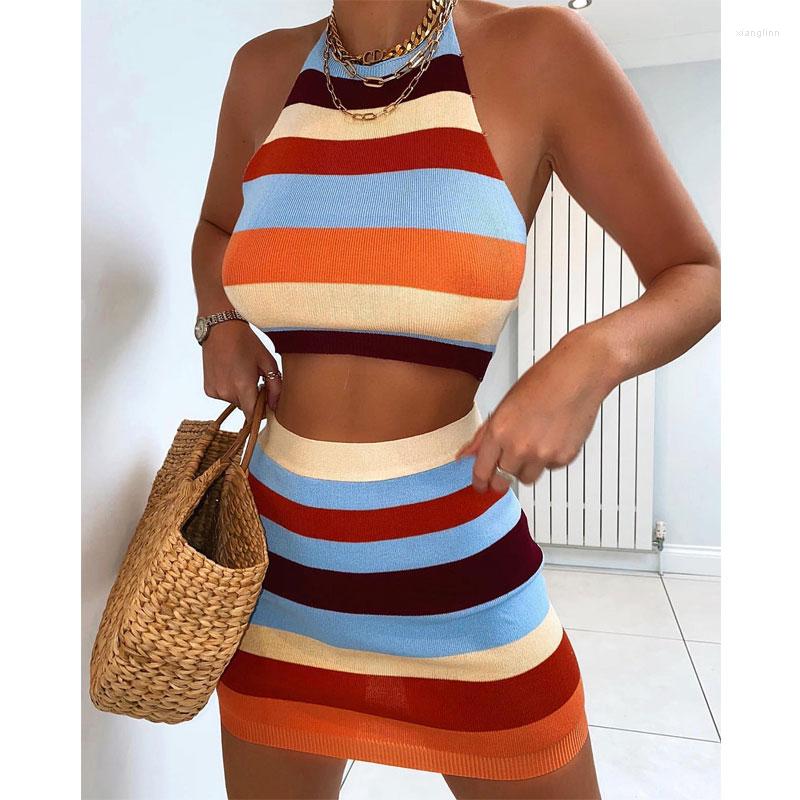 Women' Tracksuits Women' Knitted Two Pieces Sets Summer Fashion Party Clubwear Sleeveless Halter Cami Crop Top Mini Bodycon Skirts, Multi
Women' Tracksuits Women' Knitted Two Pieces Sets Summer Fashion Party Clubwear Sleeveless Halter Cami Crop Top Mini Bodycon Skirts, Multi
