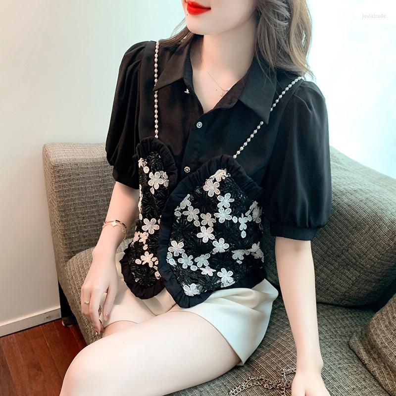 Women' Blouses Korean Summer Blouse Women Fake Two Piece Top Fashion Puff Short Sleeve Crop Lace Ruffles Patchwork Beading, Black
Women' Blouses Korean Summer Blouse Women Fake Two Piece Top Fashion Puff Short Sleeve Crop Lace Ruffles Patchwork Beading, Black