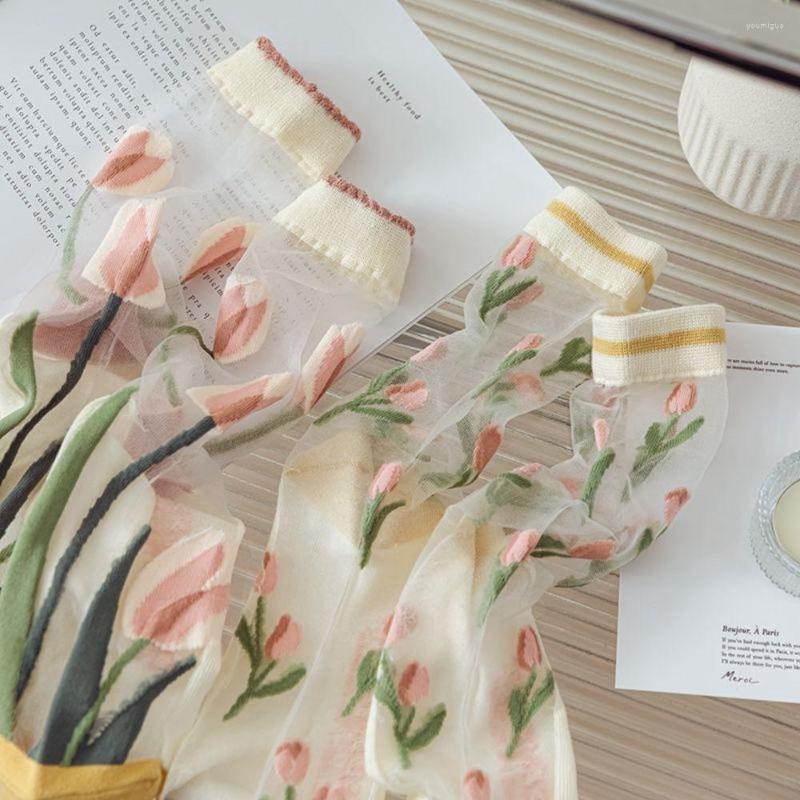 Women Socks Fashion Harajuku High Quality Creative Crystal Silk Tide Tulip Flowers Embroidery Glass Ultra-thin Sock
Women Socks Fashion Harajuku High Quality Creative Crystal Silk Tide Tulip Flowers Embroidery Glass Ultra-thin Sock